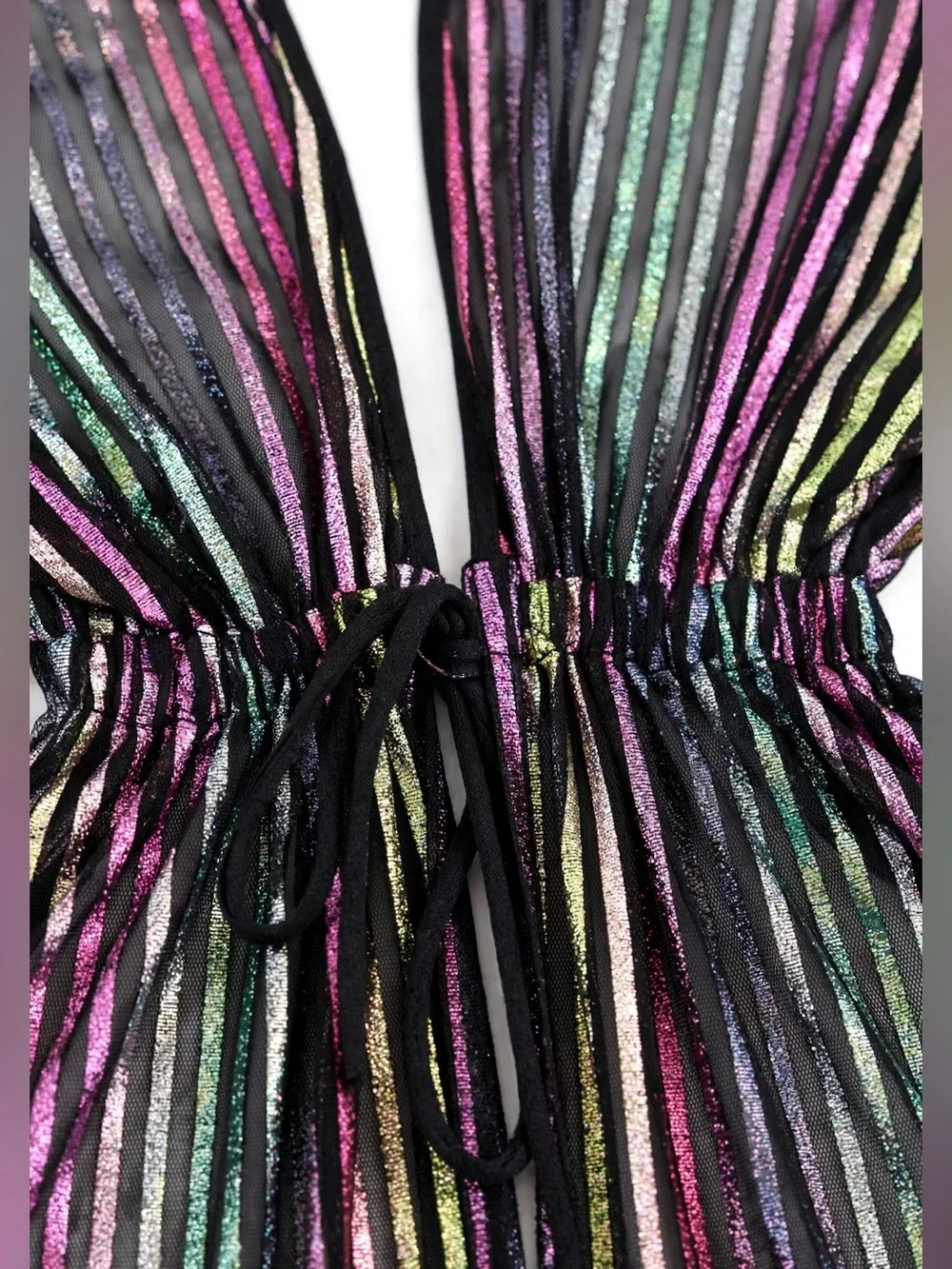 TAMO Design L Metallic Rainbow Stripe Sheer Maxi Duster Kimono Festival